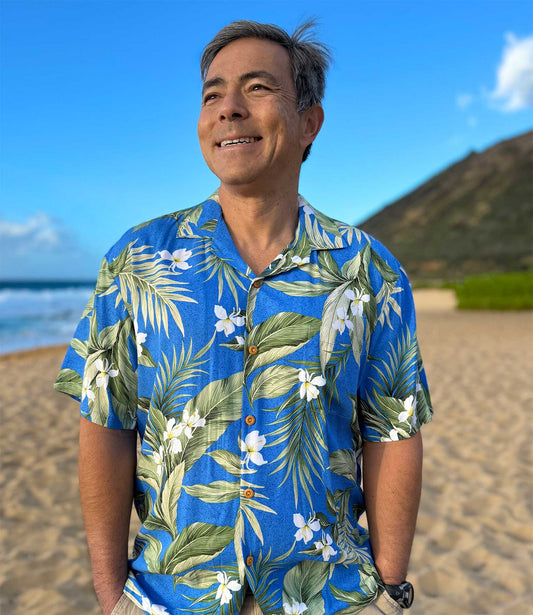 Uni Azure Bloom Hawaiian Shirt Aloha Shirt Short Sleeve Shirt Vacation Hawaiian Outdoor Vacation Hawaiian Shirt
