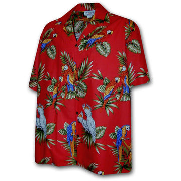 Uni Parrot Paradise Red Hawaiian Shirt Aloha Shirt Short Sleeve Shirt Vacation Hawaiian Outdoor Vacation Hawaiian Shirt