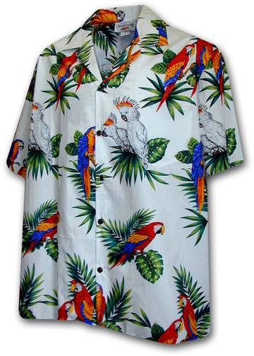 Uni Parrot Paradise White Hawaiian Shirt Aloha Shirt Short Sleeve Shirt Vacation Hawaiian Outdoor Vacation Hawaiian Shirt