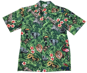 Uni Jungle Safari Green Hawaiian Shirt Aloha Shirt Short Sleeve Shirt Vacation Hawaiian Outdoor Vacation Hawaiian Shirt