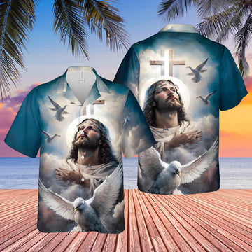 UniJames Jesus Cross Dove Christian Hawaiian Shirt - Hawaiian Beach Shirts for Men Women