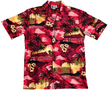 Uni Diamond Head Dusk Red Hawaiian Shirt Aloha Shirt Short Sleeve Shirt Vacation Hawaiian Outdoor Vacation Hawaiian Shirt