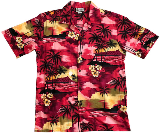 Uni Diamond Head Dusk Red Hawaiian Shirt Aloha Shirt Short Sleeve Shirt Vacation Hawaiian Outdoor Vacation Hawaiian Shirt