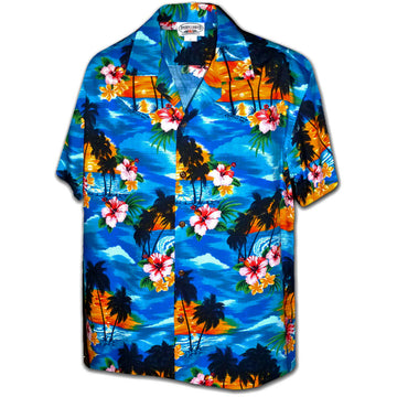 Uni Diamond Head Sunset Blue Hawaiian Shirt Aloha Shirt Short Sleeve Shirt Vacation Hawaiian Outdoor Vacation Hawaiian Shirt