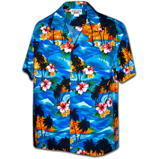 Uni Diamond Head Sunset Blue Hawaiian Shirt Aloha Shirt Short Sleeve Shirt Vacation Hawaiian Outdoor Vacation Hawaiian Shirt