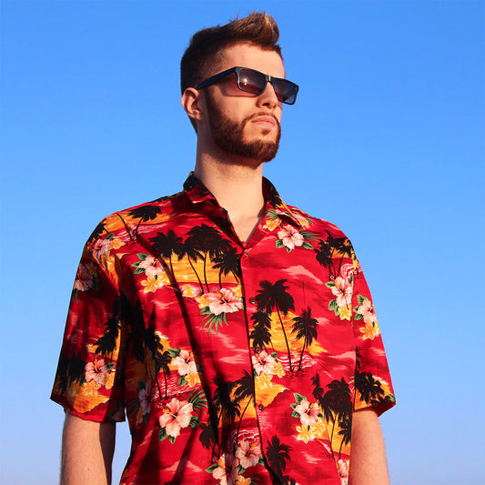 Uni Diamond Head Sunset Red Hawaiian Shirt Aloha Shirt Short Sleeve Shirt Vacation Hawaiian Outdoor Vacation Hawaiian Shirt