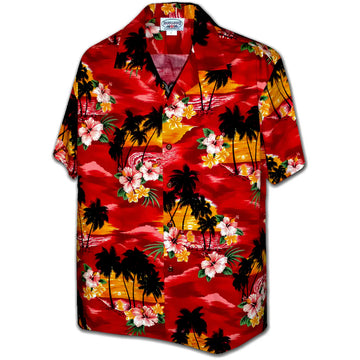 Uni Diamond Head Sunset Red Hawaiian Shirt Aloha Shirt Short Sleeve Shirt Vacation Hawaiian Outdoor Vacation Hawaiian Shirt