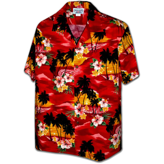 Uni Diamond Head Sunset Red Hawaiian Shirt Aloha Shirt Short Sleeve Shirt Vacation Hawaiian Outdoor Vacation Hawaiian Shirt