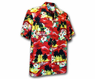 Uni Diamond Head Sunset Red Boy's   Aloha Shirt Short Sleeve Shirt Vacation Hawaiian Outdoor Vacation