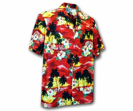 Uni Diamond Head Sunset Red Boy's   Aloha Shirt Short Sleeve Shirt Vacation Hawaiian Outdoor Vacation