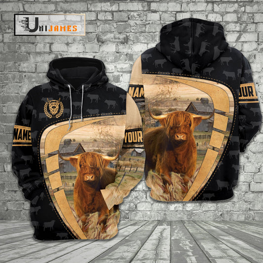 Uni Highland Yellow Black Customized Name 3D Hoodie