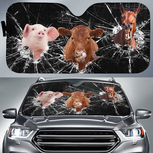 Uni Horse, Angus & Pig Broken Glasses 3D Sun Shade