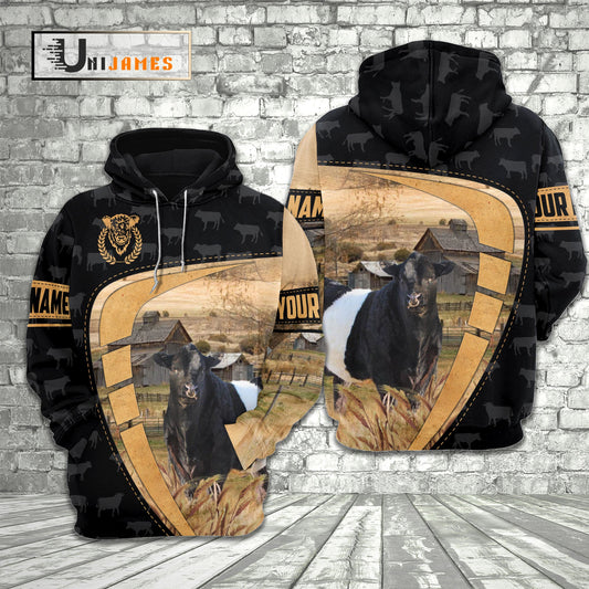 Uni Belted Galloway Yellow Black Customized Name 3D Hoodie