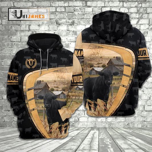 Uni Black Angus Yellow Black Customized Name 3D Hoodie