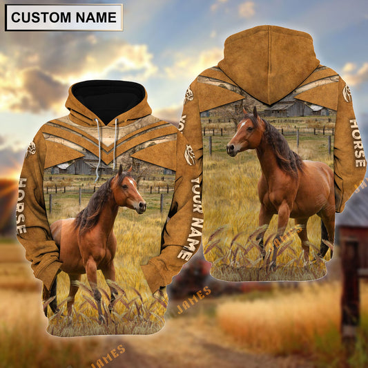 Uni Personalized Name Horse Brown Pattern 3D Hoodie