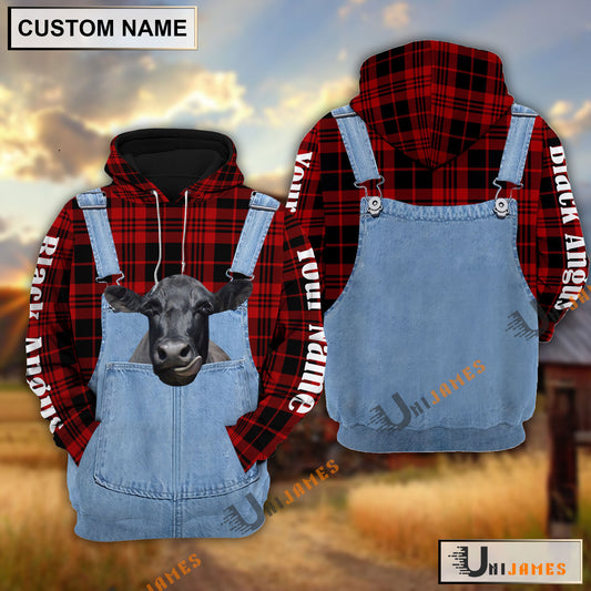 Uni Black Angus Red Jeans Pattern Personalized Name 3D Hoodie