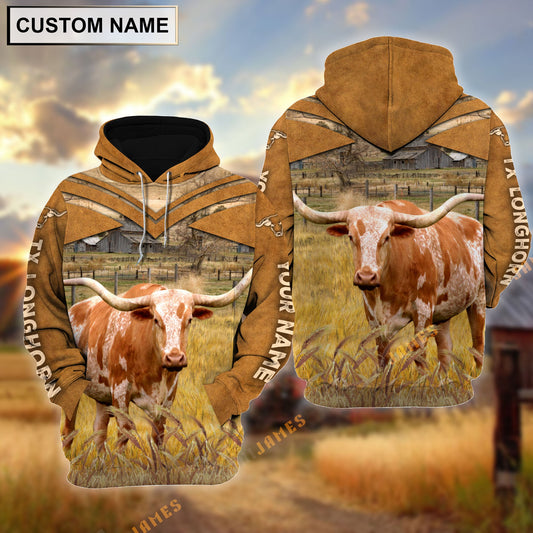 Uni Personalized Name Texas Longhorn Brown Pattern 3D Hoodie