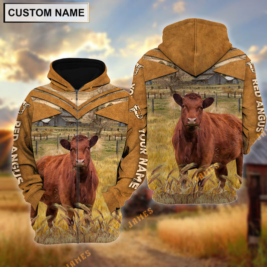 Uni Personalized Name Red Angus Brown Pattern 3D Hoodie