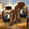 Uni Black Baldy Personalized Name, Farm Name 3D Hoodie