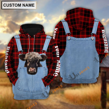 Uni Beautiful Highland Red Jeans Pattern Personalized Name 3D Hoodie