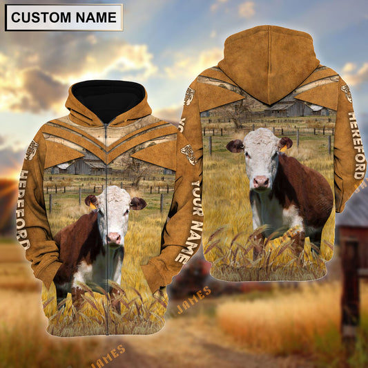Uni Personalized Name Hereford Brown Pattern 3D Hoodie