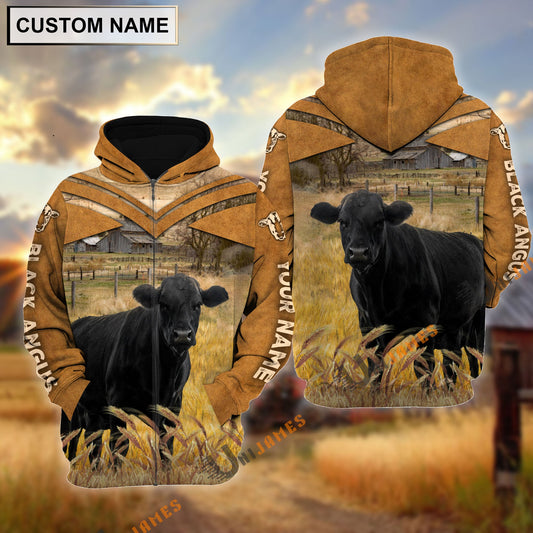 Uni Personalized Name Black Angus Brown Pattern 3D Hoodie