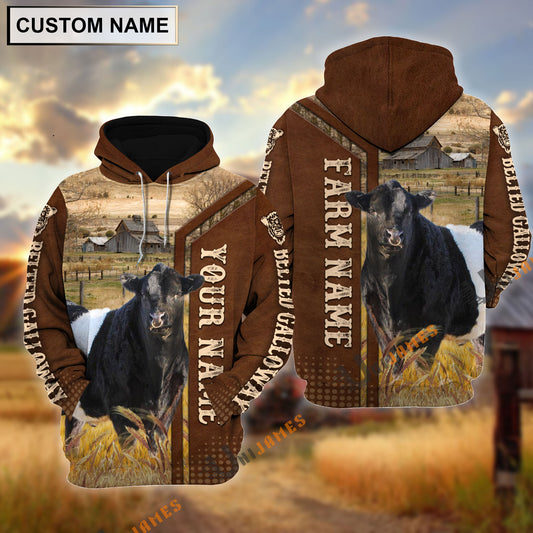Uni Belted Galloway Personalized Name, Farm Name 3D Hoodie