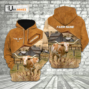 Uni Texas Longhorn Cattle Personalized Name Farming Life 3D Hoodie