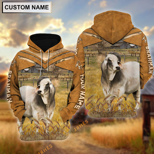 Uni Personalized Name Brahman Brown Pattern 3D Hoodie