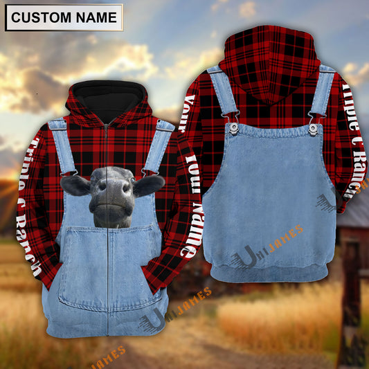Uni Cattle of Bryan Wiseman Red Jeans Pattern Personalized Name 3D Hoodie