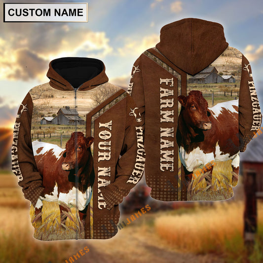 Uni Pinzgauer Personalized Name, Farm Name 3D Hoodie