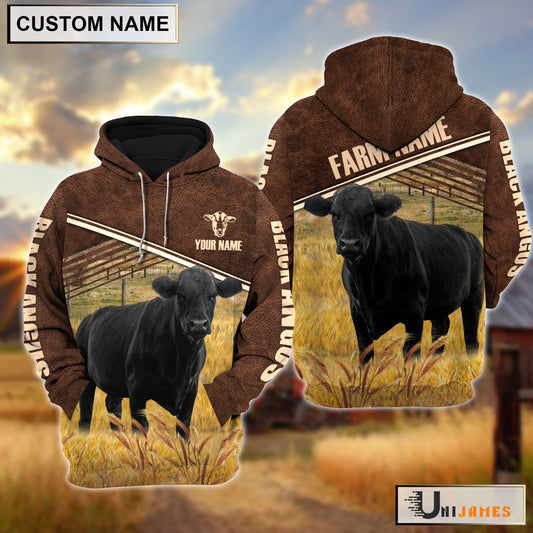 Uni Black Angus On Farm Leather Pattern Personalized Hoodie