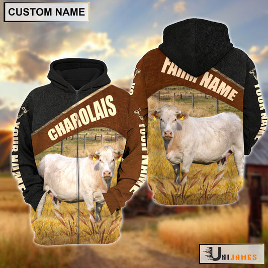 Uni Personalized Name & Farm Name Charolais Cattle Hoodie