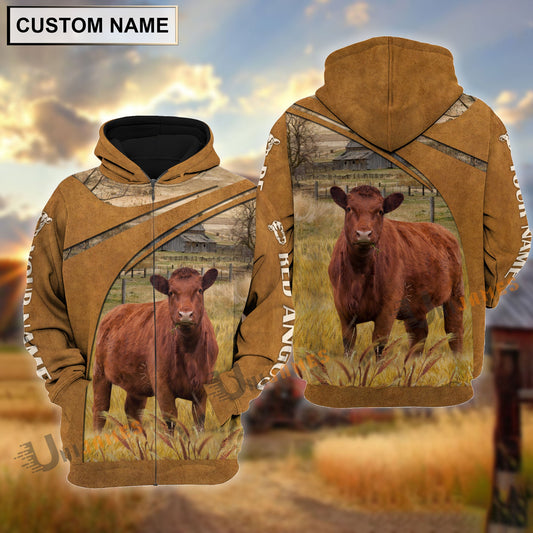 Uni Personalized Name Red Angus Farming Life 3D Shirt