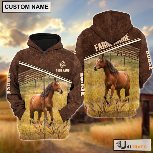 Uni Horse On Farm Leather Pattern Personalized Hoodie