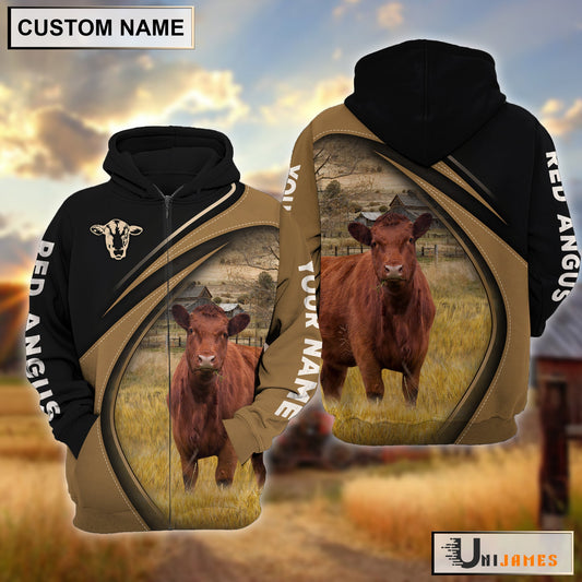 Uni Red Angus Farming Life Personalized Name 3D Hoodie