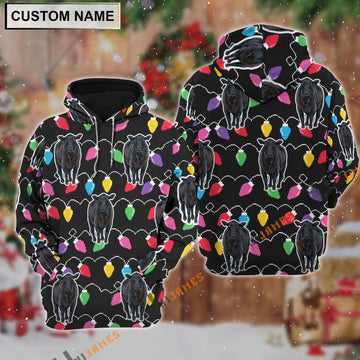 Uni Black Angus Christmas Led Light Personalized Name 3D Hoodie