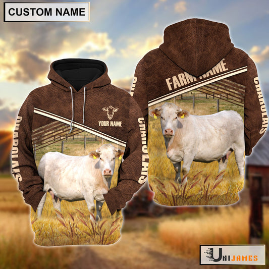 Uni Charolais On Farm Leather Pattern Personalized Hoodie