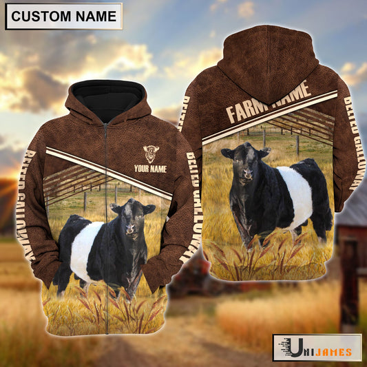 Uni Belted Galloway On Farm Leather Pattern Personalized Hoodie