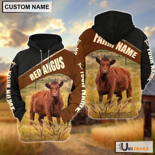 Uni Personalized Name & Farm Name Red Angus Cattle Hoodie