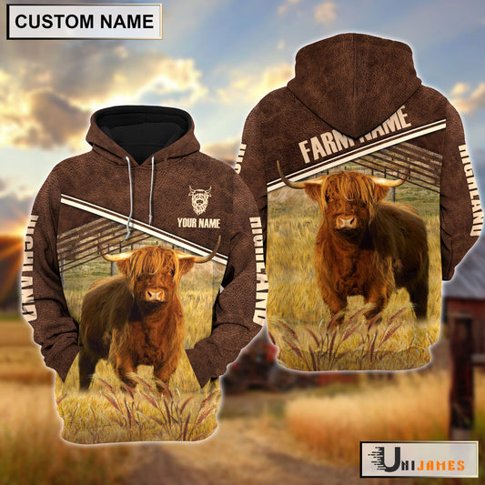 Uni Highland On Farm Leather Pattern Personalized Hoodie