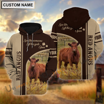 Uni Personalized Name Red Angus Live Like Someone Left The Gate 3D Shirt