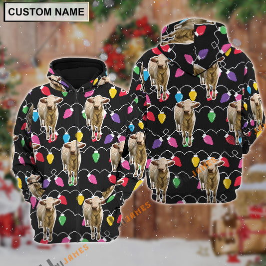Uni Charolais Christmas Led Light Personalized Name 3D Hoodie