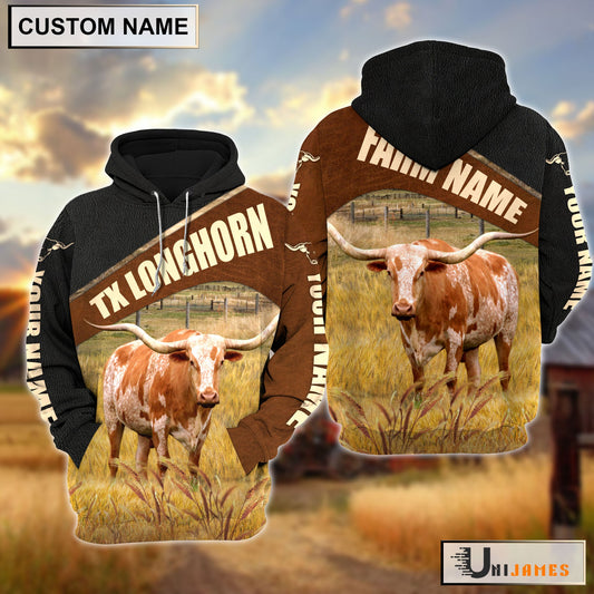 Uni Personalized Name & Farm Name Texas Longhorn Cattle Hoodie