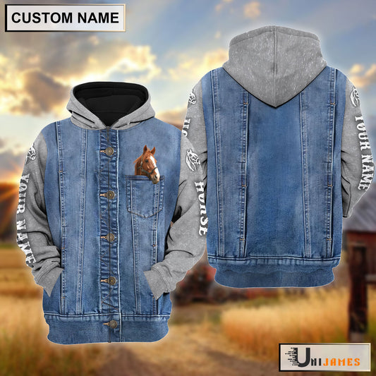 Uni Horse Jean Pocket Pattern Personalized Hoodie