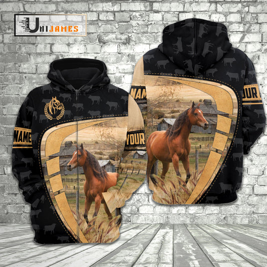 Uni Horse Yellow Black Customized Name 3D Hoodie