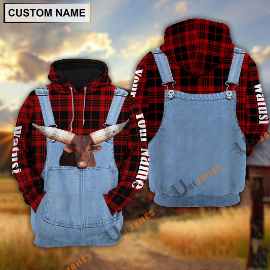 Uni Watusi Red Jeans Pattern Personalized Name 3D Hoodie