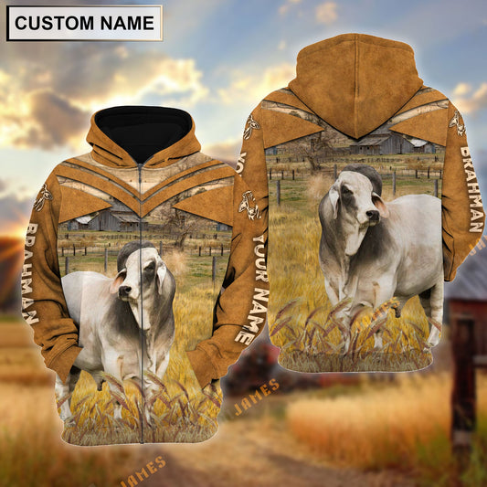Uni Personalized Name Brahman Brown Pattern 3D Hoodie