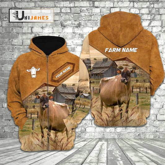 Uni Jersey Cattle Personalized Name Farming Life 3D Hoodie