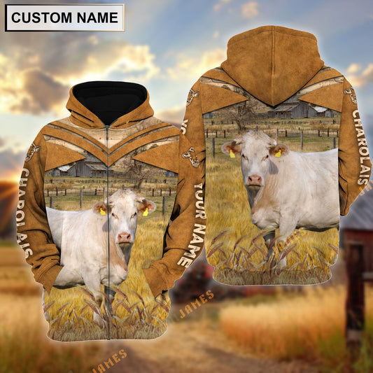 Uni Personalized Name Charolais Brown Pattern 3D Hoodie